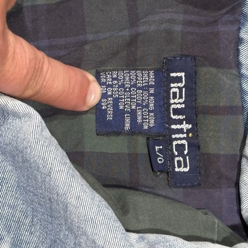 VTG Nautica Denim Barn Chore Jacket Mens large Plaid Lined Cotton Zip Up Coat - Picture 8 of 11